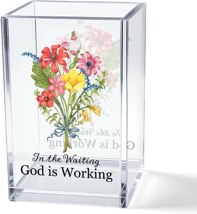in The Waiting God is Working Acrylic Cosmetic Bible Verse Pencil Pen Holder Cup by Unknown