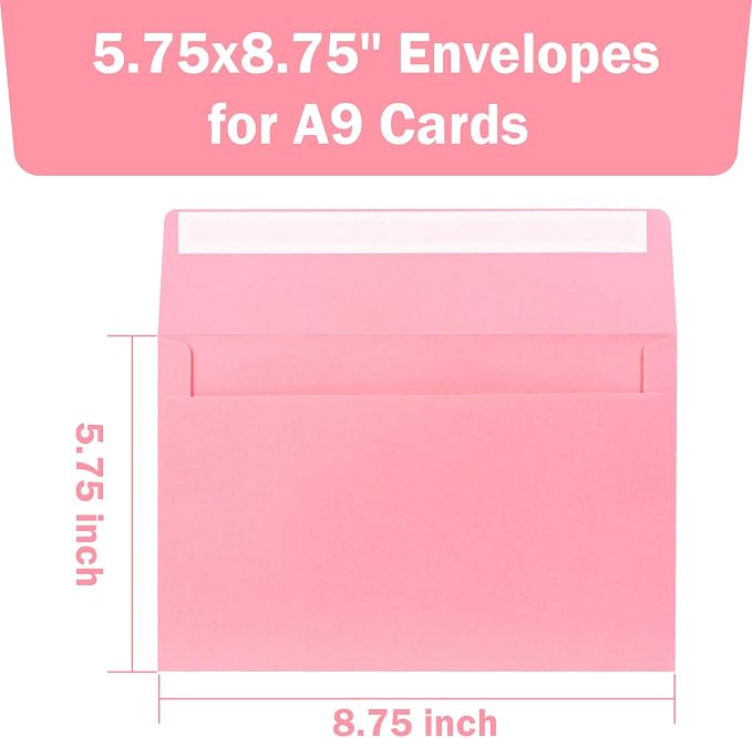 A9 Envelopes Pink 5.75x8.75 Invitation Envelopes Self Seal Pack of 50 Blank - Image 2