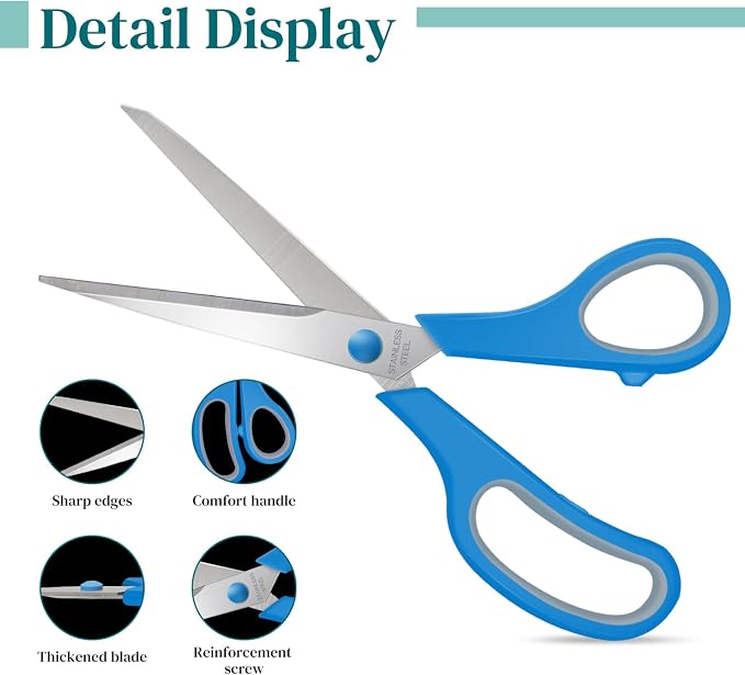 3 Packs 8" Sewing Craft Scissors Bulk, All Purpose Stainless Steel Scissors - Image 3