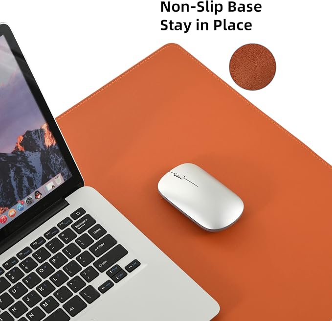 Wolaile PU Leather Desk Pad Blotter, Waterproof Orange Office Desk Mat - Image 6