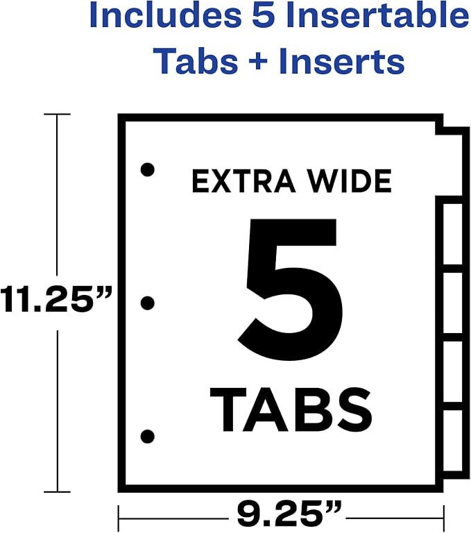 Avery Dividers for 3 Ring Binders, 5 Tab Plastic Binder Dividers, Insertable - Image 3
