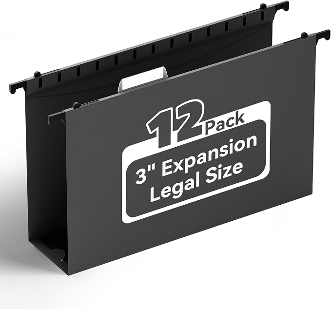 Ansook Plastic Legal Size Hanging File Folders, 12 Pack Black Legal Size File by Ansook