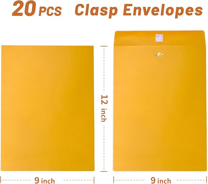 9x12 Clasp Envelopes 20 Pcs, Creebe Manilla Envelopes 9x12 - Image 2