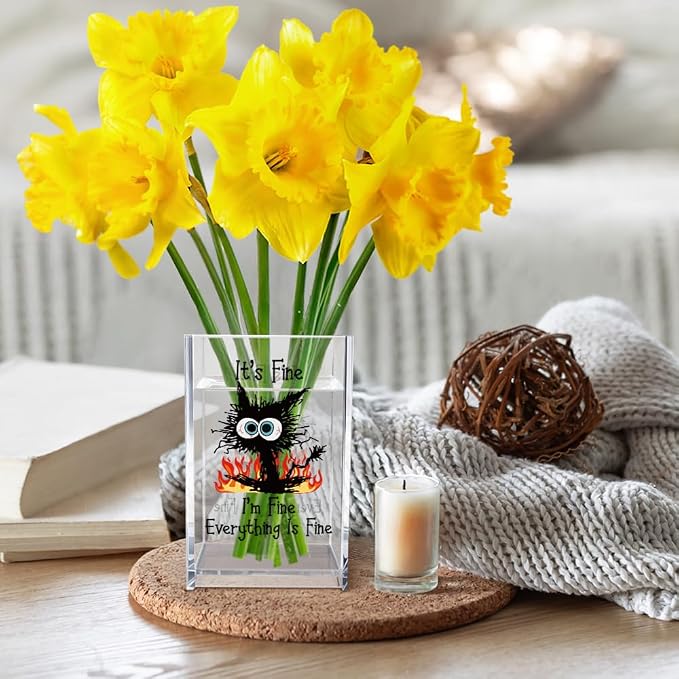 It's Fine I'm Fine Acrylic Cosmetic Pencil Pen Holder Cup, Funny Black Cat Pen - Image 5