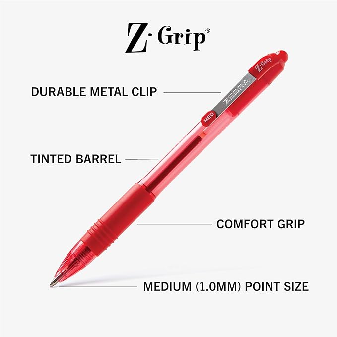 Zebra Pen Z-Grip Retractable Ballpoint Pen, Smooth-Flowing Red Ink, 1.0mm - Image 3