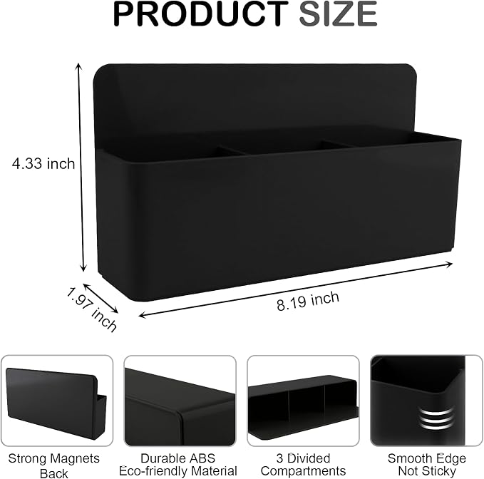 KITANIS Magnetic Pen Holder, 3 Compartments Magnetic Dry Erase Marker Holder - Image 2