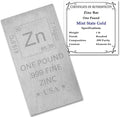 1 lb Pound Zinc Bar .999 Pure Paperweight | Element Design by MintStateGold