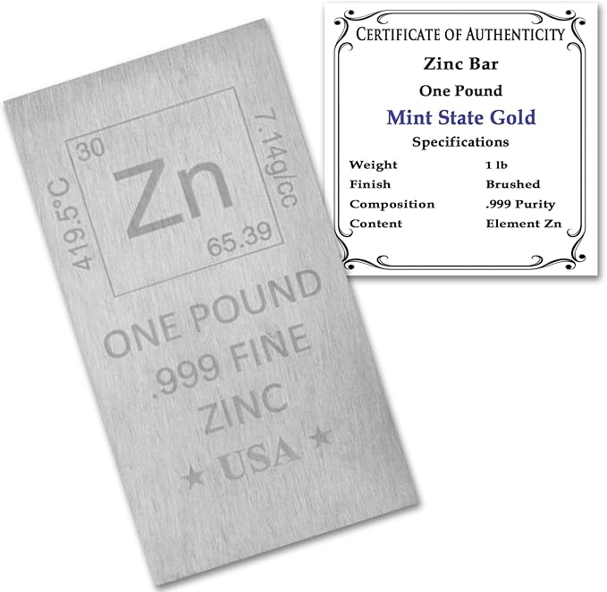 1 lb Pound Zinc Bar .999 Pure Paperweight | Element Design by MintStateGold