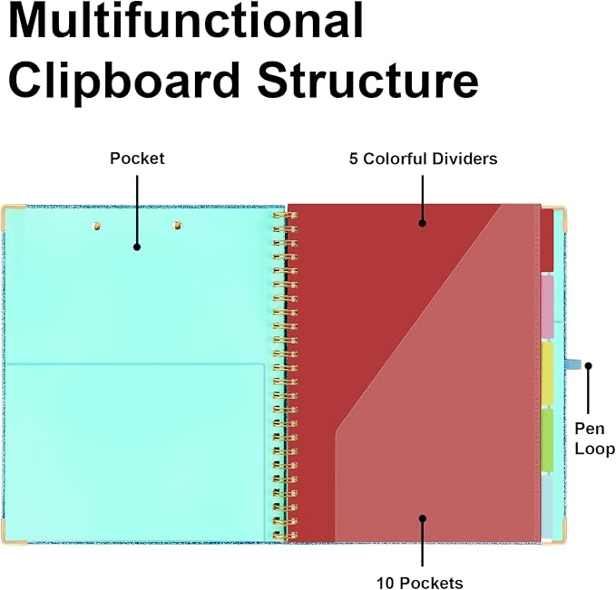 EYROZILL Clipboard Folio with Storage Pocket Refillable Lined Notepad Spiral - Image 4