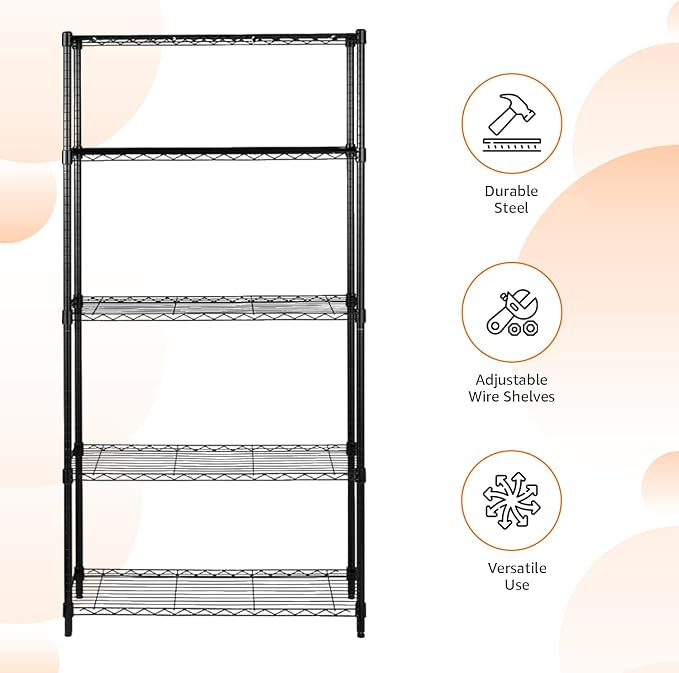Amazon Basics 5-Shelf Adjustable Heavy Duty Steel Wire Storage Shelves - Image 4