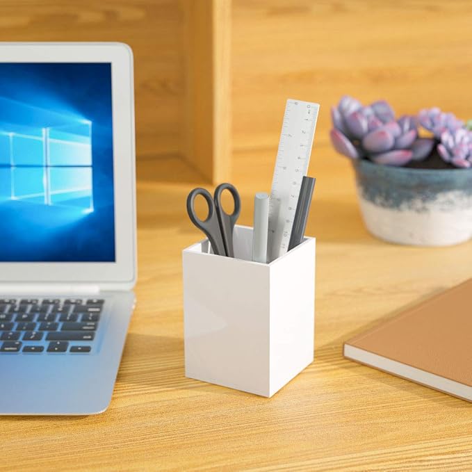 NIUBEE White Acrylic Pen Holder 4 Pack, Desktop Pencil Cup Stationery Organizer - Image 4