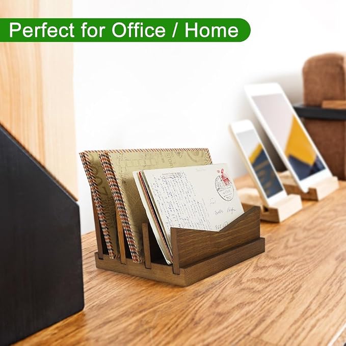 Picowe Desk Mail Organizer Wooden Mail Holder, 3 Slots Letter Holder Organizer - Image 7