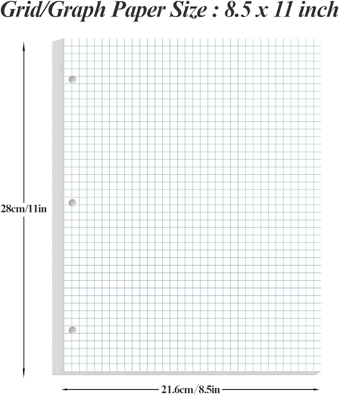 Grid Paper - 3 Hole Graph Paper, Letter Size 300 Sheets/600 Pages Loose-Leaf - Image 3