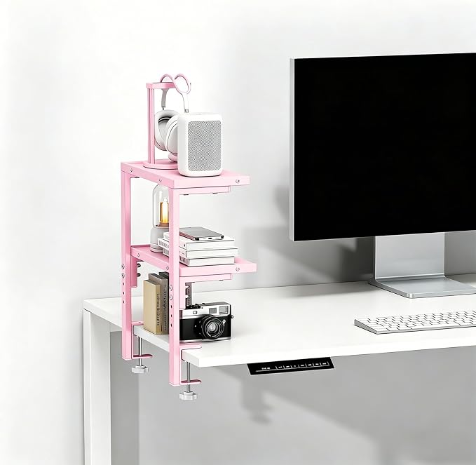 2-Tier Desk Shelf, Expandable Under Desk Storage, Clamp on Desk Shelf, Desktop - Image 6