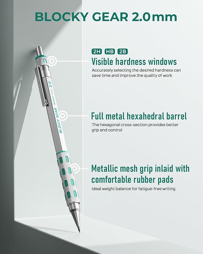 Nicpro 3 Pack Blocky Gear 2.0 mm Metal Mechanical Pencils Set - Image 2