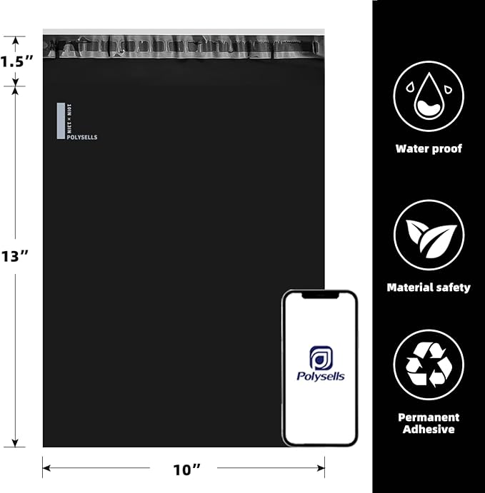 POLYSELLS 200 pcs 10x13 Inches Black Poly Mailers Shipping Envelopes, Strong - Image 2