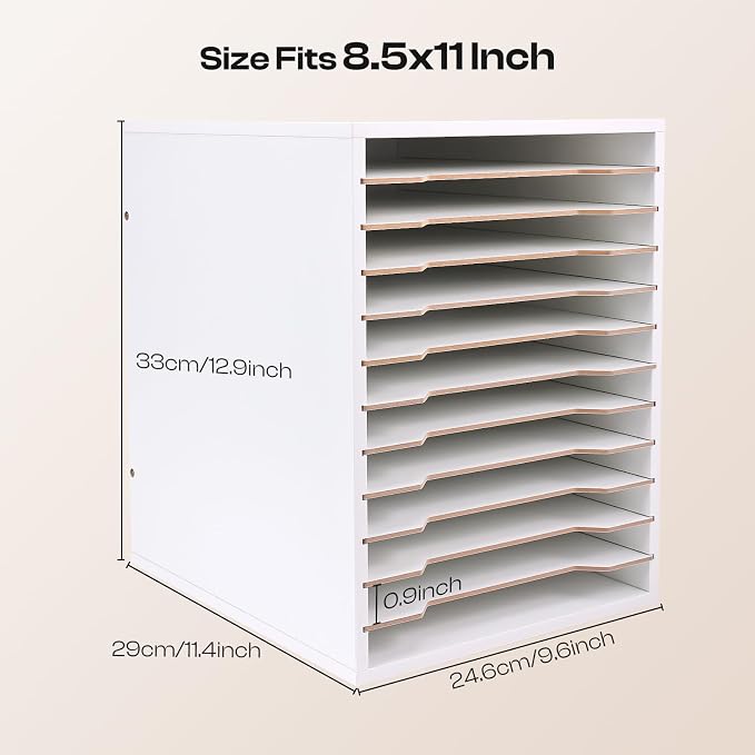 Caydo 12 Slot 8.5" x 11" Paper Organizer Storage, Wood Adjustable Shelves Paper - Image 3