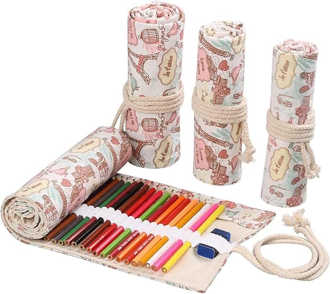 DIYOMR 12/24/36/72 Slots Pencil Wrap Pencil Rolls, Artist Colored Pencils Roll by DIYOMR