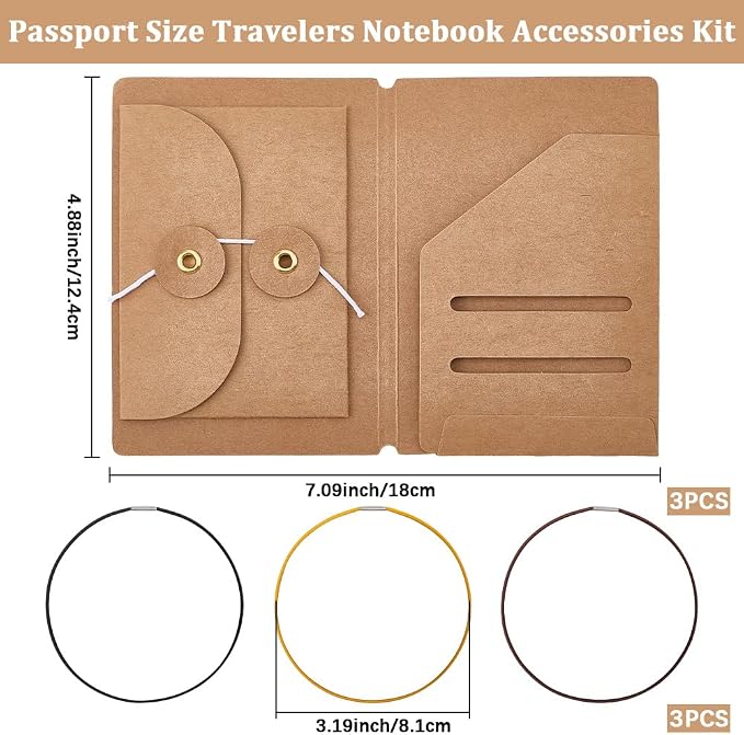 CRASPIRE 3 Sets Passport Size Travelers Notebook Accessories Kit Portable Kraft - Image 2