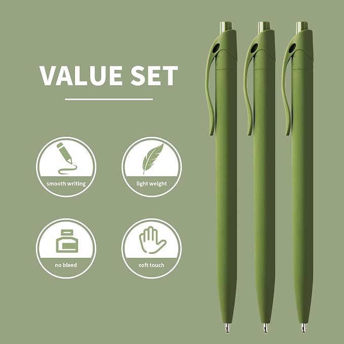 deegtran Pens Bulk, 50 Pack No Bleed Sage Green Click Pen, Wholesale - Image 2