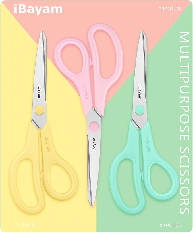 iBayam 8.5" All Purpose Yellow Pink Teal Scissors - Image 8