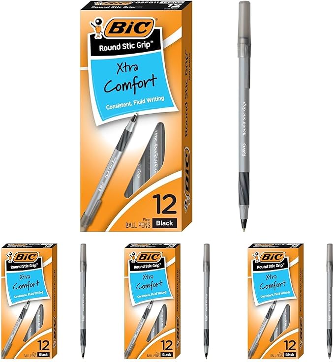 BIC Round Stic Grip Xtra Comfort Ballpoint Pen, Fine Point by BIC