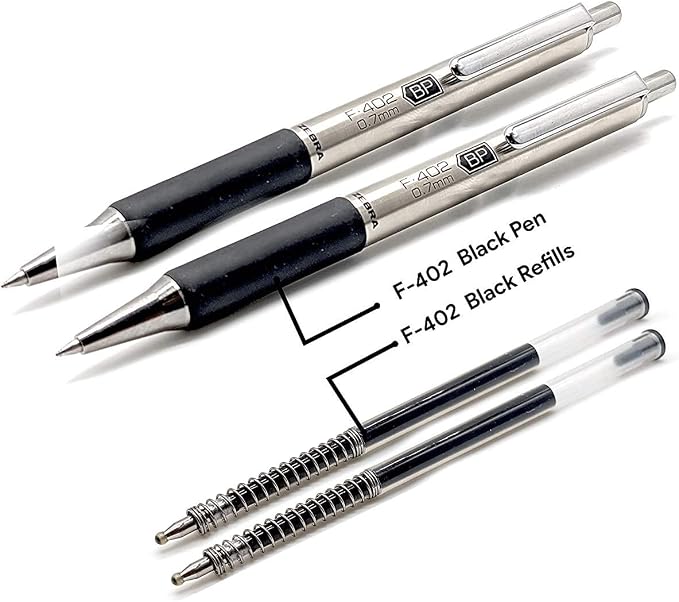 Zebra Pen, STEEL F-402 Retractable Ballpoint Pens, 0.7mm Fine Point, Stainless - Image 3