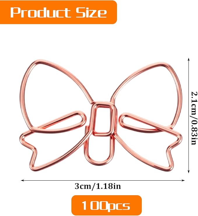 100PCS Rose Gold Paper Clips, Ymapinc Bow Paperclip, Fancy Metal Decorative - Image 2