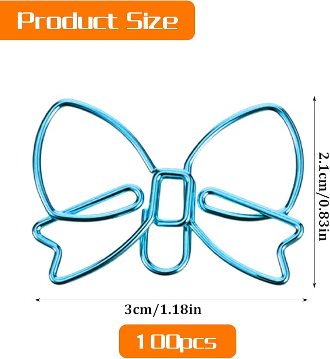 100PCS Blue Paper Clips, Ymapinc Metal Bow Paper Clips, Cute Paperclips - Image 2