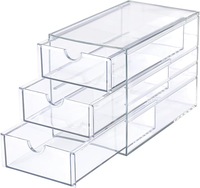 Hipiwe 3 Drawers Acrylic Drawer Organizer Clear Desktop Organizer by Hipiwe