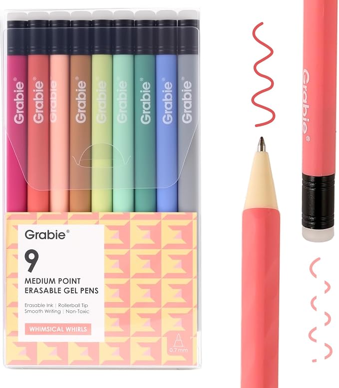 Grabie Erasable Gel Pens, Medium Point 0.7 mm Erasable Pens, Make Mistakes by Grabie