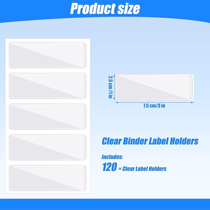 Chinco 120 Pcs Label Holders Clear Self Adhesive Pockets 1x3 Inch Binder Labels - Image 3