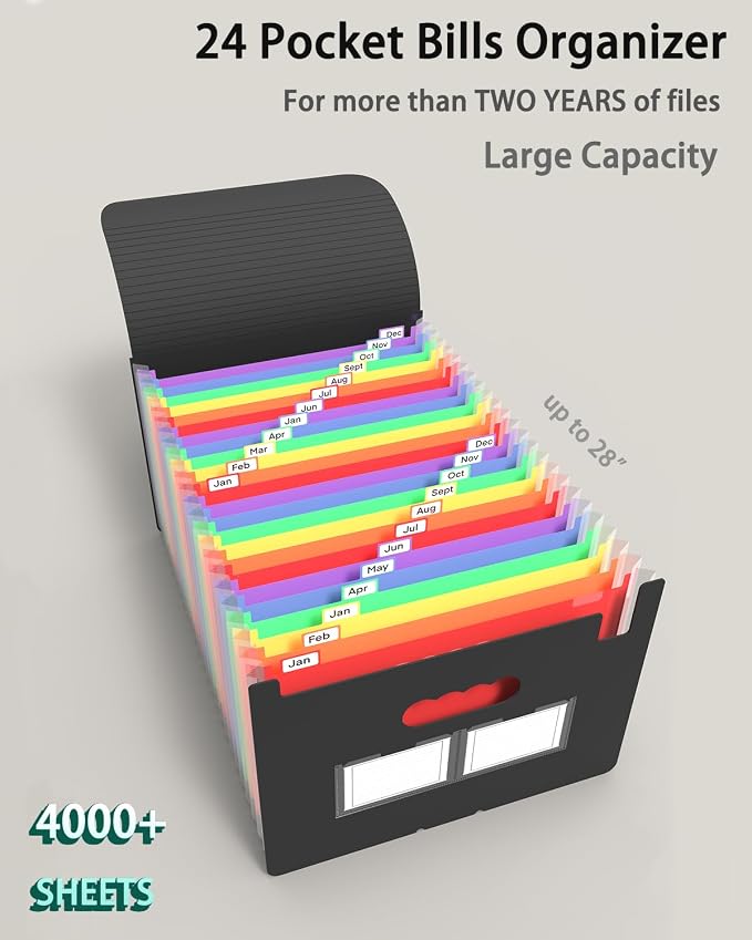 4 Pack Expanding File Folder, 24 Pocket Accordian File Organizer A4 Letter Size - Image 2