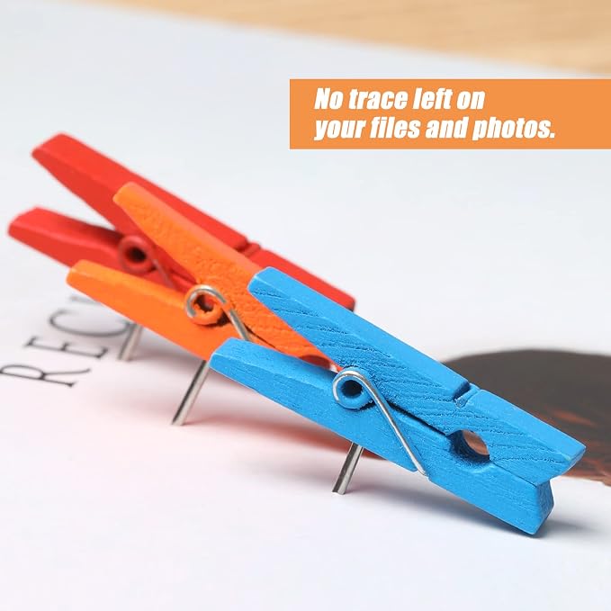 110Pcs Colorful Push Pin with Wooden Clips, Durable Wooden Push Pins, - Image 4
