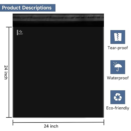 KKBESTPACK BLACK 24x24 100 PCS Large Poly Mailers Shipping Bags - Image 2