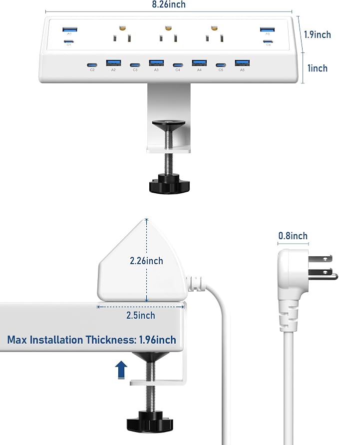 Jgstkcity 130W Desk Clamp Power Strip, 12 USB Ports, Surge Protector, ETL - Image 7