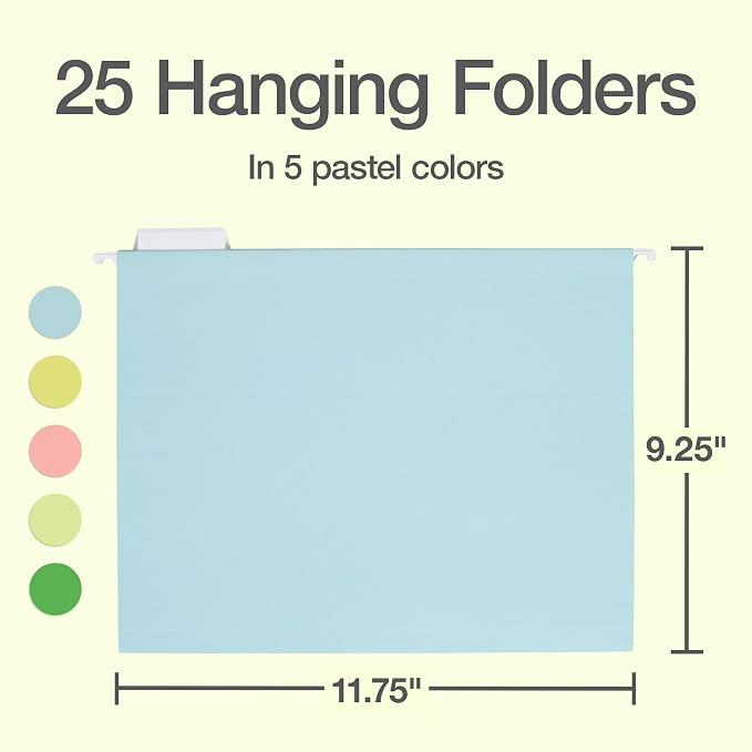 Oxford Hanging File Folders, 25 Pack, Letter Size, 5 Pastel Colors, 5 Tab - Image 2