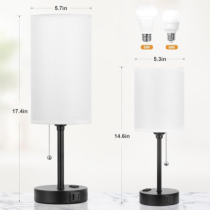 Dicoool 17Inch Tall Bedroom Lamps - Image 2
