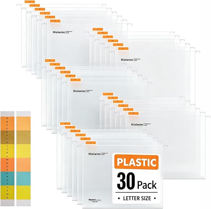 30 Pcs PP Hanging File Folders Letter Size, Transparent Hanging Folders by Hiziwimi