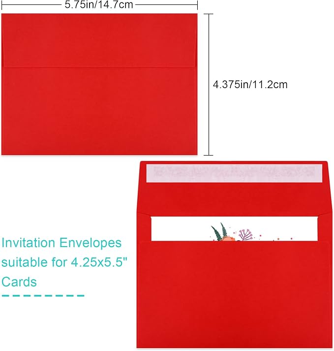 70 Packs of Invitation Envelopes, A2 Envelopes Red Postcard - Image 2