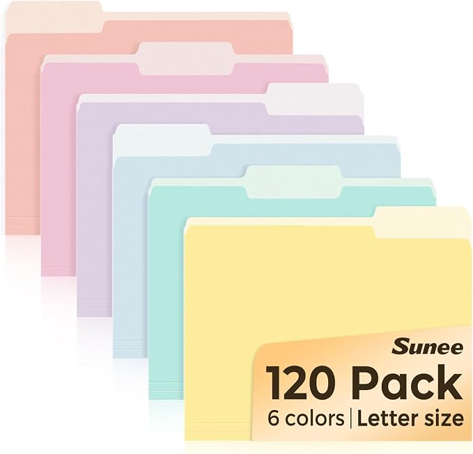 SUNEE File Folders, 120 Pack Manilla Folders 8.5 x 11, Colored File Folders by SUNEE