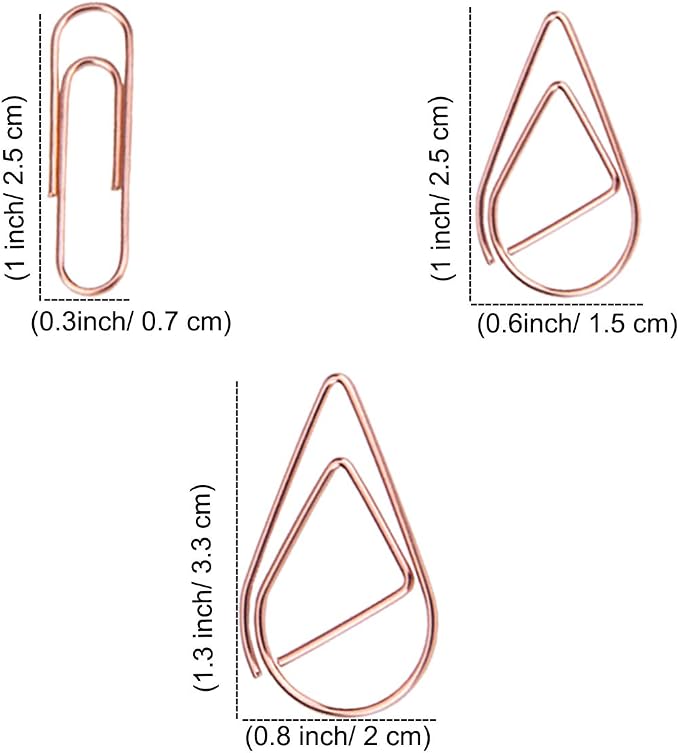 VENCINK 300 Pcs Cute Rose Gold Teardrop Paper Clips Assorted Sizes | Stainless - Image 4