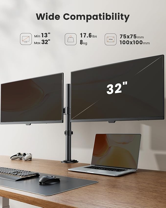 ErGear Dual Monitor Stand, Heavy Duty Adjustable Monitor Desk Mount - Image 3