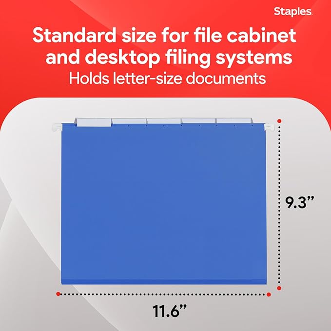 Staples Hanging File Folders, Letter Size, 1/5‑Cut Tabs, Includes Tabs & - Image 3