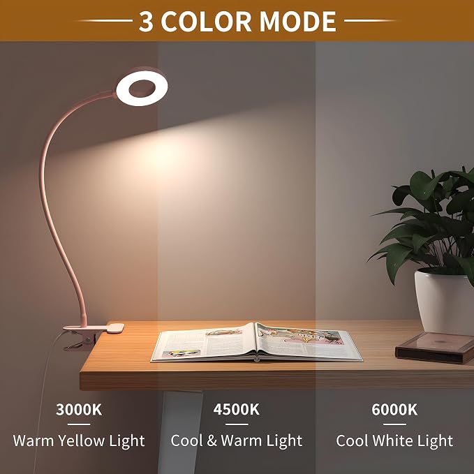iZELL LED Desk Lamp with Clamp, Reading Light with 3 Color Modes & 10 - Image 2