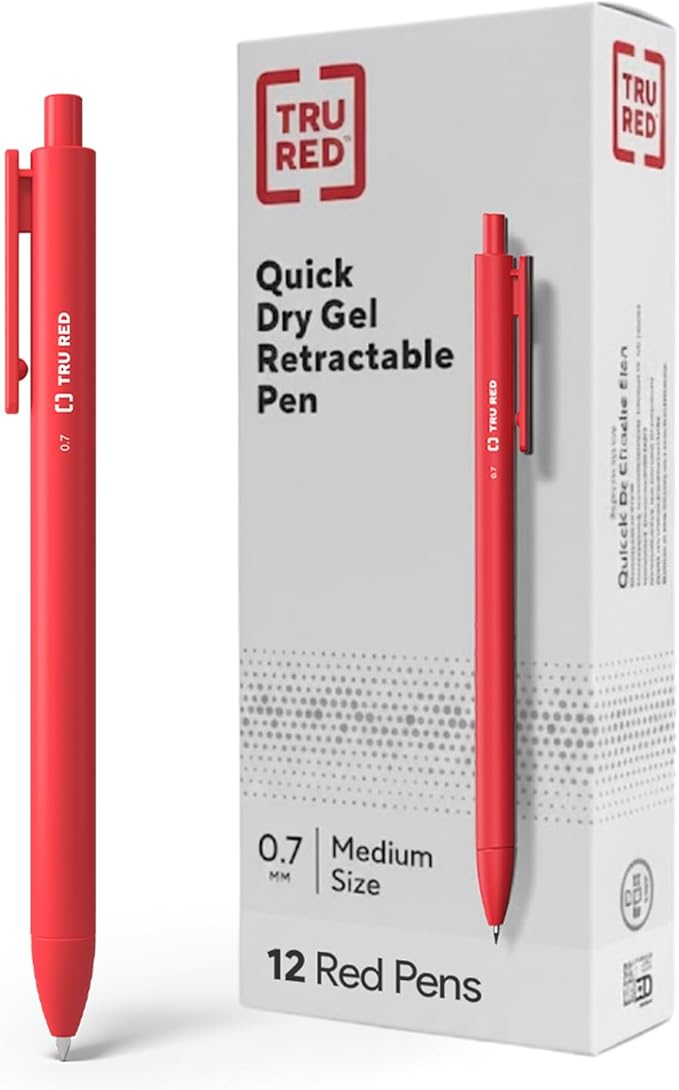 TRU RED Retractable Gel Pens, Medium Point 0.7mm, 12 Pack – Quick‑Dry Pens by TRURED