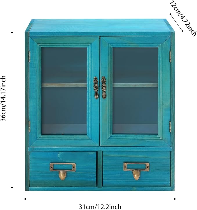 Rustic Vintage Mini Pine Counter Top Cabinet, Wooden Desktop Storage Cabinet - Image 3