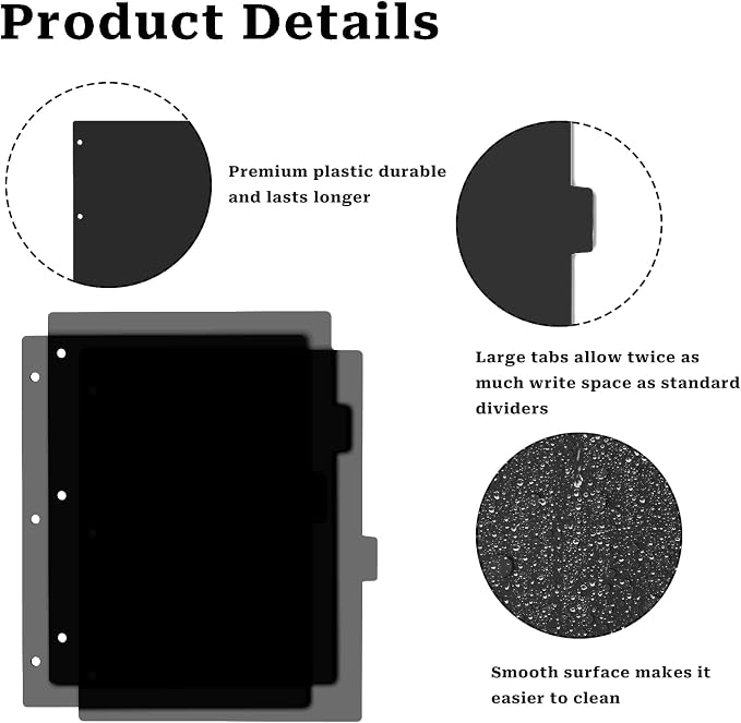 Black Binder Dividers, 8-Tab Sturdy Plastic Dividers, Binder Dividers - Image 7
