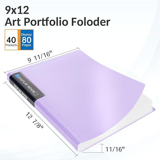 4 Pack Art Portfolios 9"x12", 40 Pockets Large Portfolio Folder Display 80 Pages - Image 2