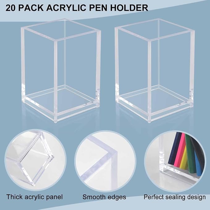 20 Pack Clear Acrylic Pen Holders, Bulk Pencil Cup Desk Organizers | Bulk Clear - Image 6